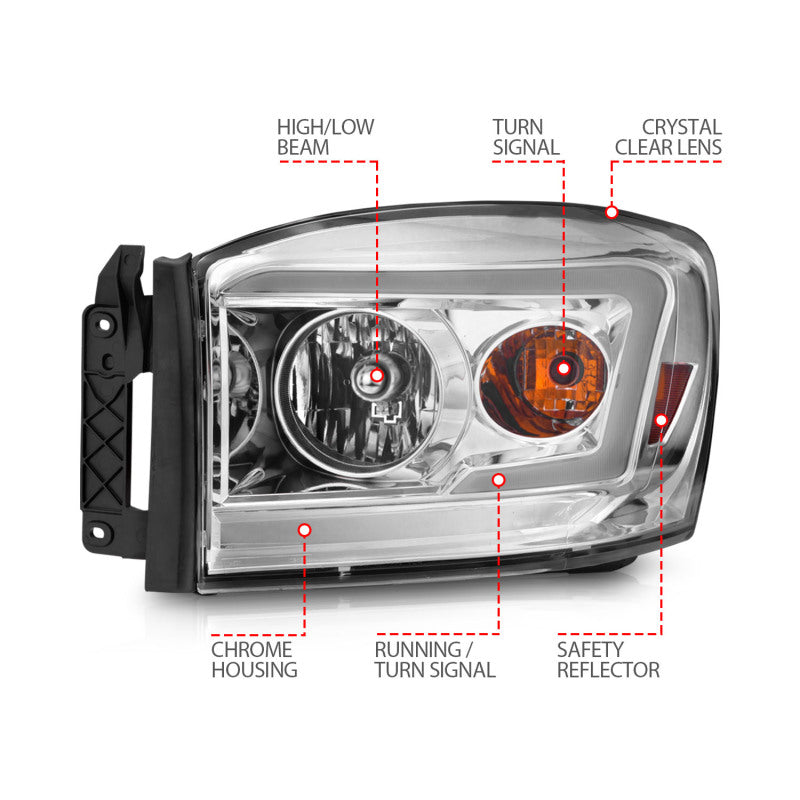 Anzo 06-09 Dodge RAM 1500/2500/3500 Headlights Chrome Housing/Clear Lens (w/ Light Bars) Anzo 06-09 Dodge RAM 1500/2500/3500 Headlights Chrome Housing/Clear Lens (w/ Light Bars)