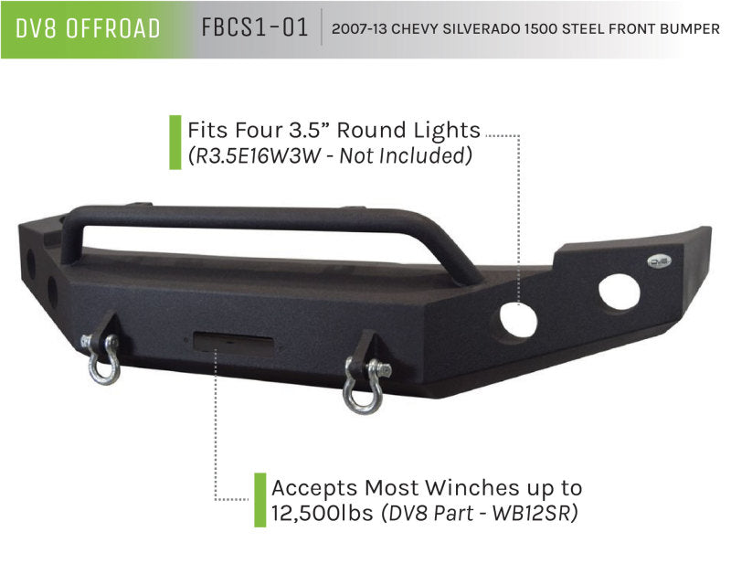 DV8 Offroad 07-13 Chevrolet Silverado 1500 Front Bumper - Black Powdercoat DV8 Offroad 07-13 Chevrolet Silverado 1500 Front Bumper - Black Powdercoat