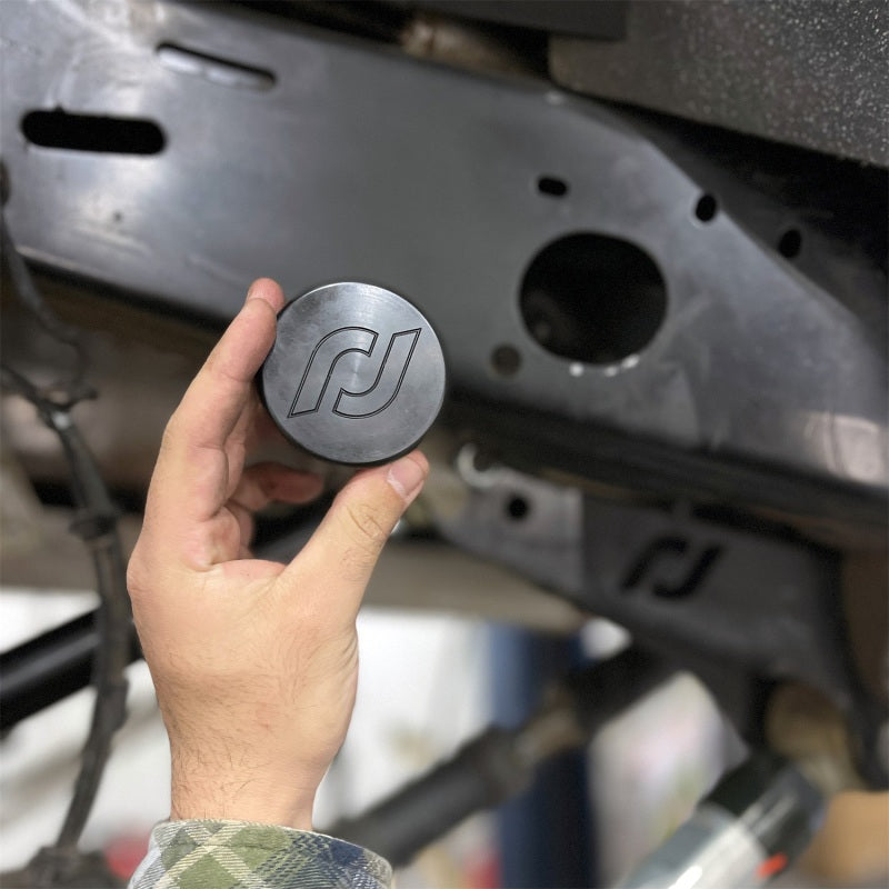 RockJock JL/JT Frame Rail Plugs Frame Behind Front Axle Centerline CNC Machined Black Delrin RockJock JL/JT Frame Rail Plugs Frame Behind Front Axle Centerline CNC Machined Black Delrin