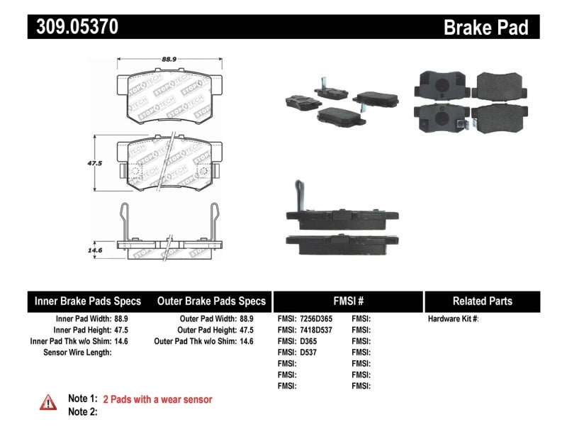 StopTech Performance 00-09 Honda S2000 / 92-07 Accord / 04-10 Acura TSX / 02-06 RSX Rear Brake Pads StopTech Performance 00-09 Honda S2000 / 92-07 Accord / 04-10 Acura TSX / 02-06 RSX Rear Brake Pads