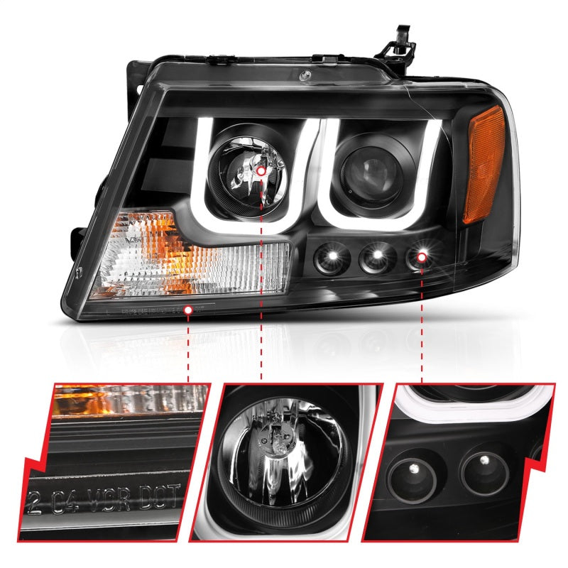 ANZO 2004-2008 Ford F-150 Projector Headlights w/ U-Bar Black ANZO 2004-2008 Ford F-150 Projector Headlights w/ U-Bar Black