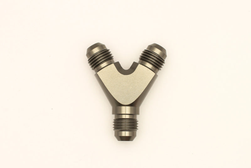 DeatschWerks 6AN Male Flare + 6AN Male Flare to 6AN Male Flare Y Block Fitting DeatschWerks 6AN Male Flare + 6AN Male Flare to 6AN Male Flare Y Block Fitting