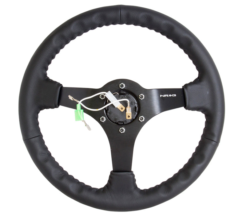 NRG Reinforced Steering Wheel (350mm / 3in. Deep) Bk Leather w/Bk BBall Stitch (Odi Bakchis Edition) NRG Reinforced Steering Wheel (350mm / 3in. Deep) Bk Leather w/Bk BBall Stitch (Odi Bakchis Edition)