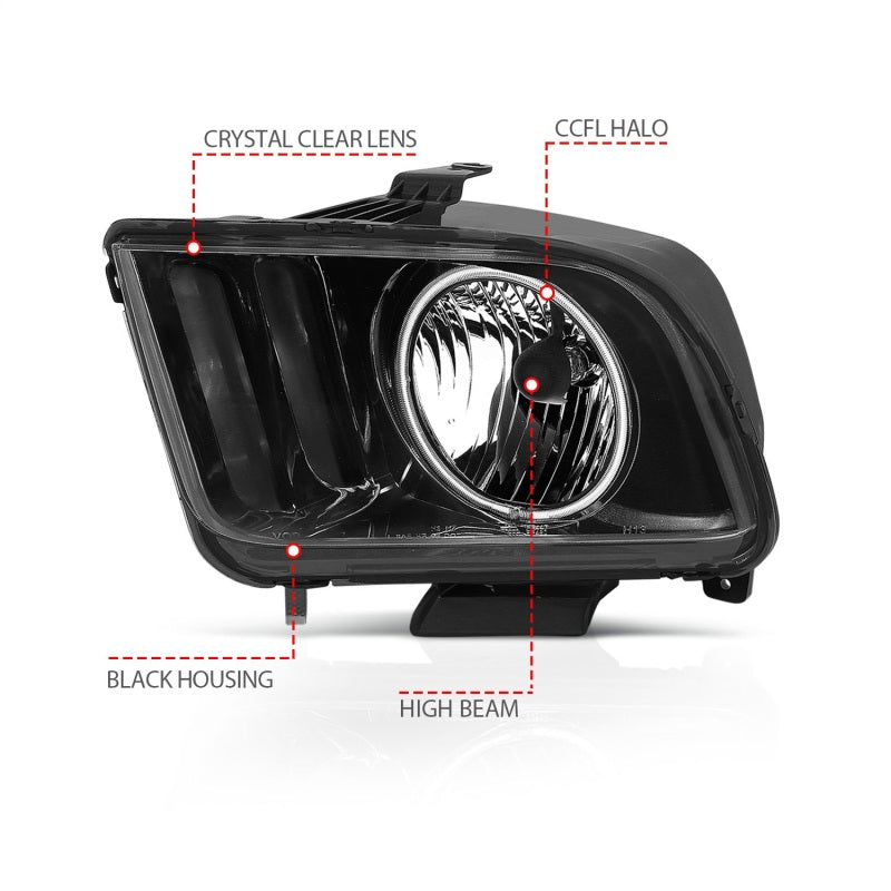 ANZO 2005-2009 Ford Mustang Crystal Headlights w/ Halo Black (CCFL) ANZO 2005-2009 Ford Mustang Crystal Headlights w/ Halo Black (CCFL)