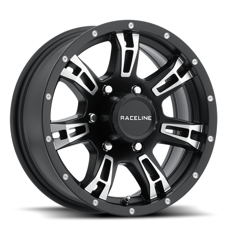 Raceline 840 Arsenal 16x6in / 6x139.7 BP / 0mm Offset / 4.25mm Bore - Black & Machined Wheel Raceline 840 Arsenal 16x6in / 6x139.7 BP / 0mm Offset / 4.25mm Bore - Black & Machined Wheel