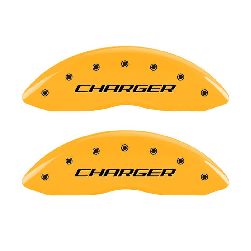 MGP 4 Caliper Covers Engraved Front & Rear Block/Charger Yellow finish black ch MGP 4 Caliper Covers Engraved Front & Rear Block/Charger Yellow finish black ch
