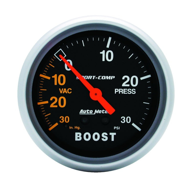 Autometer Sport-Comp 2-5/8in 30 IN HG/30 PSI Mechanical Boost/Vacuum Gauge Autometer Sport-Comp 2-5/8in 30 IN HG/30 PSI Mechanical Boost/Vacuum Gauge