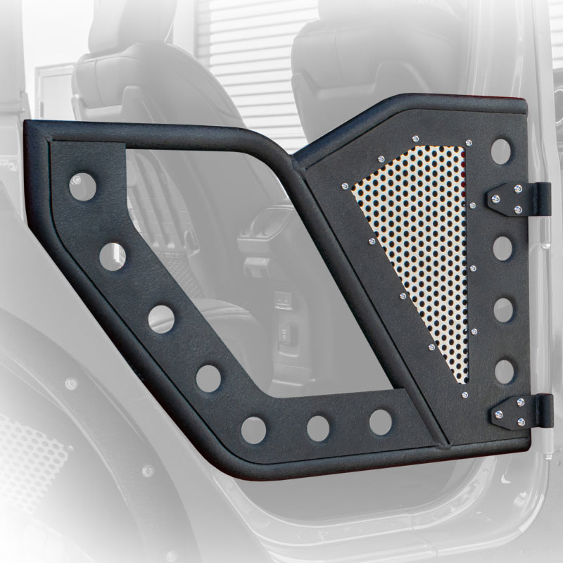 DV8 Offroad Jeep 18+ Wrangler JL / 20+ Gladiator JT Rear Rock Doors w/ Perforated Aluminum Mesh DV8 Offroad Jeep 18+ Wrangler JL / 20+ Gladiator JT Rear Rock Doors w/ Perforated Aluminum Mesh