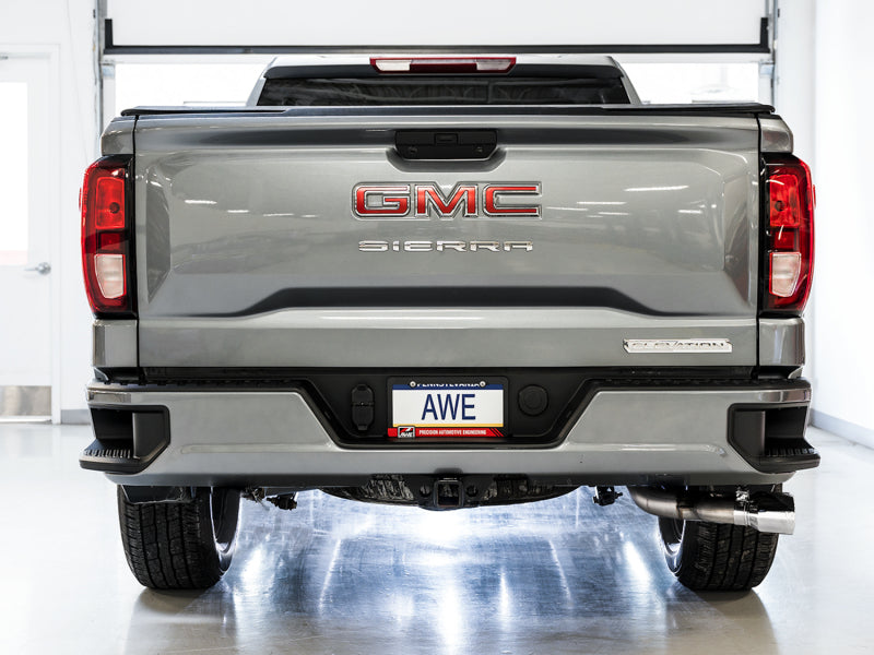 AWE Tuning 4th Gen GM 1500 5.3L 0FG Catback Dual Side Exit (Flat Bumper) - Chrome Tips AWE Tuning 4th Gen GM 1500 5.3L 0FG Catback Dual Side Exit (Flat Bumper) - Chrome Tips