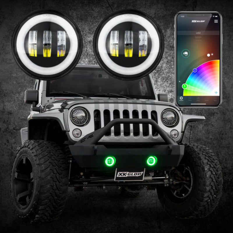 XK Glow 4In Black RGB LED Jeep Wrangler Fog Light XKchrome Bluetooth App Controlled Kit XK Glow 4In Black RGB LED Jeep Wrangler Fog Light XKchrome Bluetooth App Controlled Kit