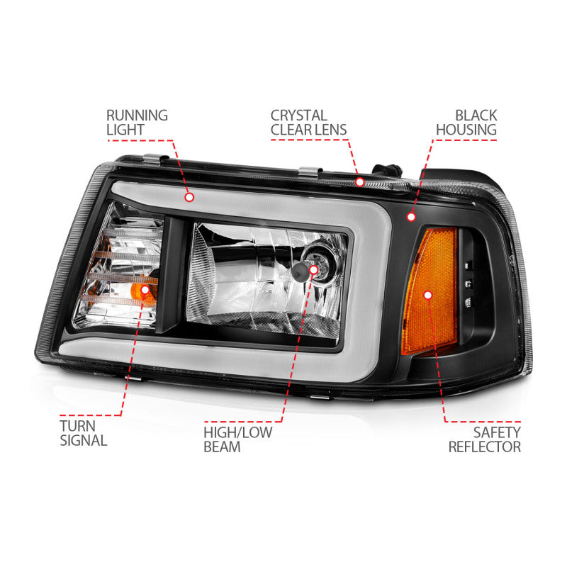 ANZO 2001-2011 Ford Ranger Crystal Headlights w/ Light Bar Black Housing ANZO 2001-2011 Ford Ranger Crystal Headlights w/ Light Bar Black Housing