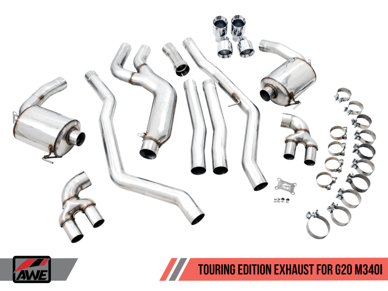 AWE Tuning 2019+ BMW M340i (G20) Non-Resonated Touring Edition Exhaust - Quad Diamond Black Tips AWE Tuning 2019+ BMW M340i (G20) Non-Resonated Touring Edition Exhaust - Quad Diamond Black Tips