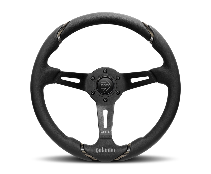 Momo Gotham Steering Wheel 350 mm - Black Leather/Black Spokes Momo Gotham Steering Wheel 350 mm - Black Leather/Black Spokes