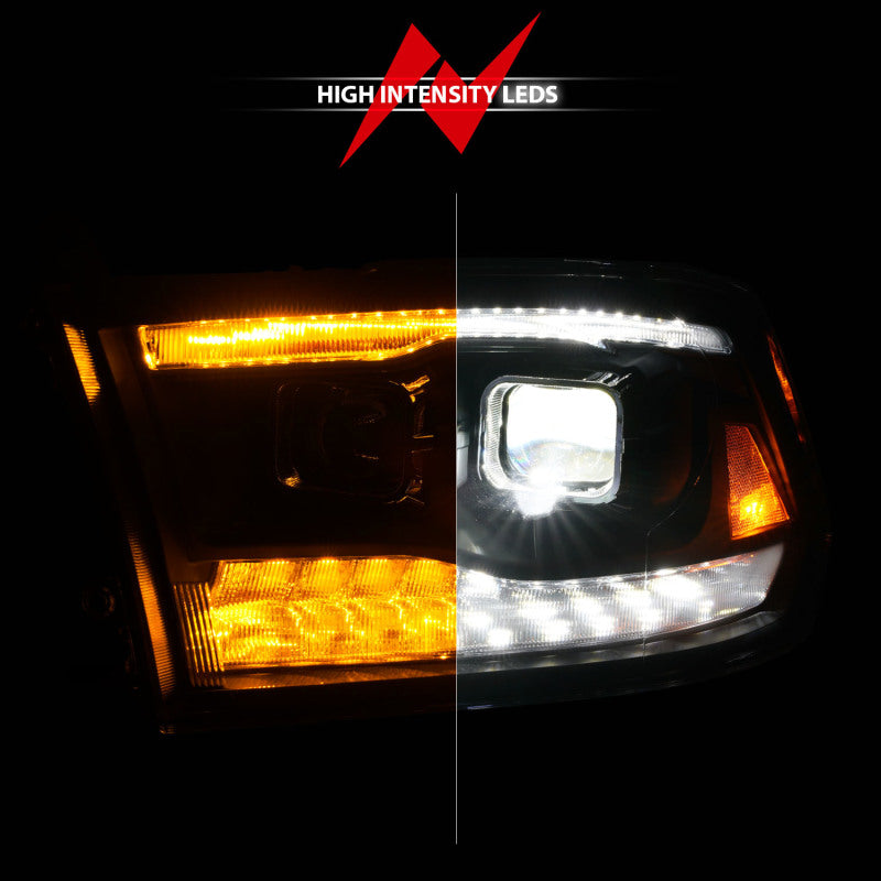 ANZO 09-18 Dodge Ram 1500/2500/3500 Full LED Proj Headlights w/Switchback Light Bar - Black ANZO 09-18 Dodge Ram 1500/2500/3500 Full LED Proj Headlights w/Switchback Light Bar - Black