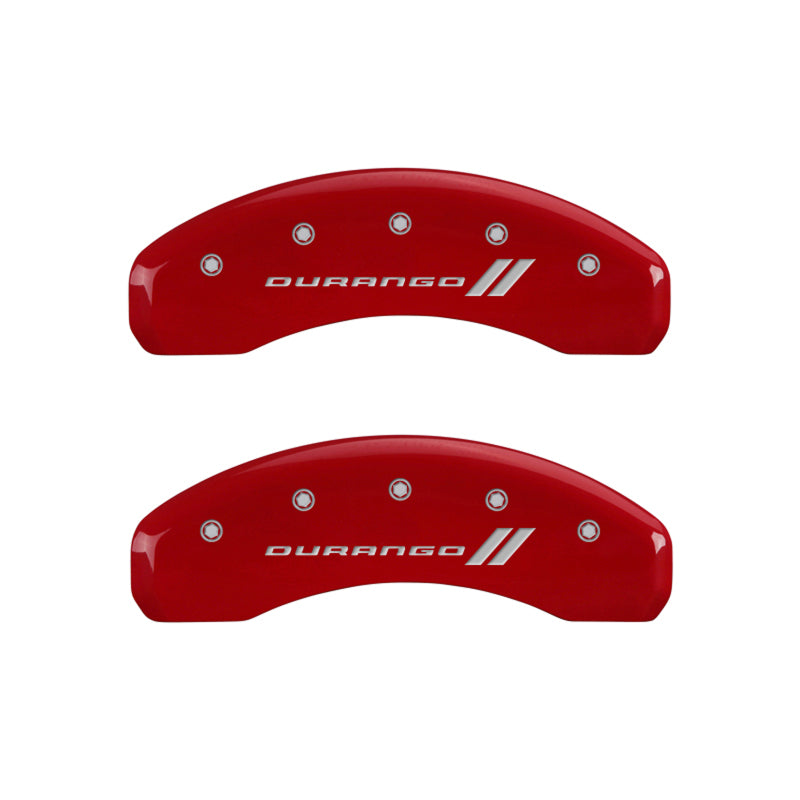 MGP 4 Caliper Covers Engraved Front & Rear With stripes/Durango Red finish silver ch MGP 4 Caliper Covers Engraved Front & Rear With stripes/Durango Red finish silver ch