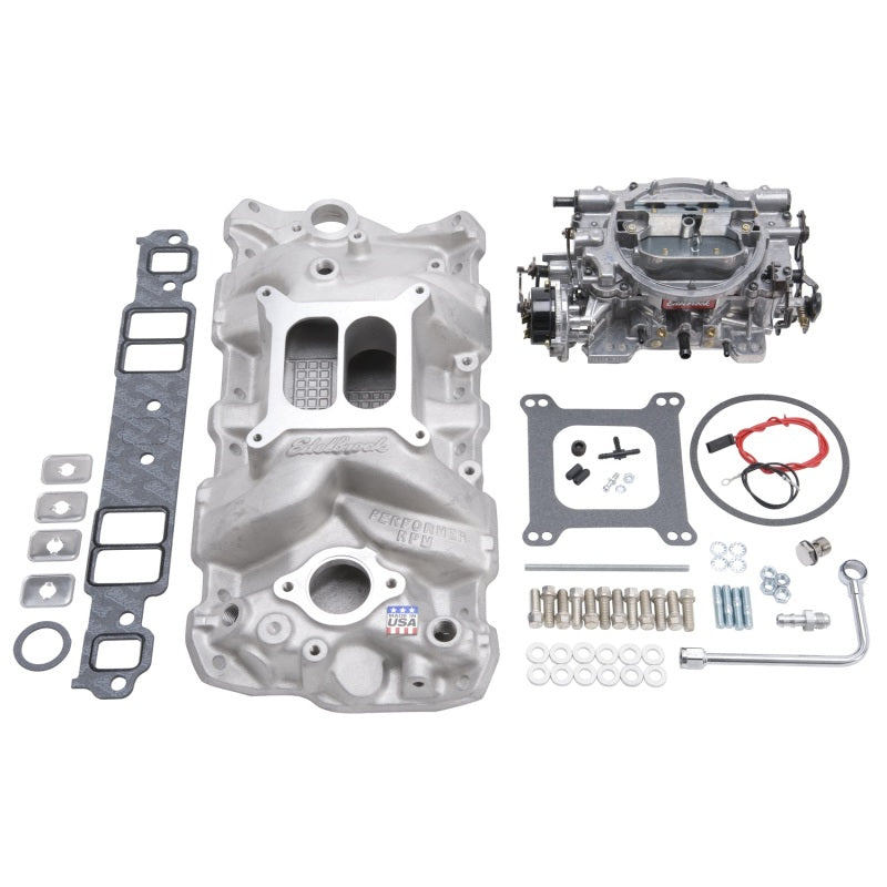 Edelbrock Manifold And Carb Kit Performer RPM Small Block Chevrolet 1957-1986 Natural Finish Edelbrock Manifold And Carb Kit Performer RPM Small Block Chevrolet 1957-1986 Natural Finish