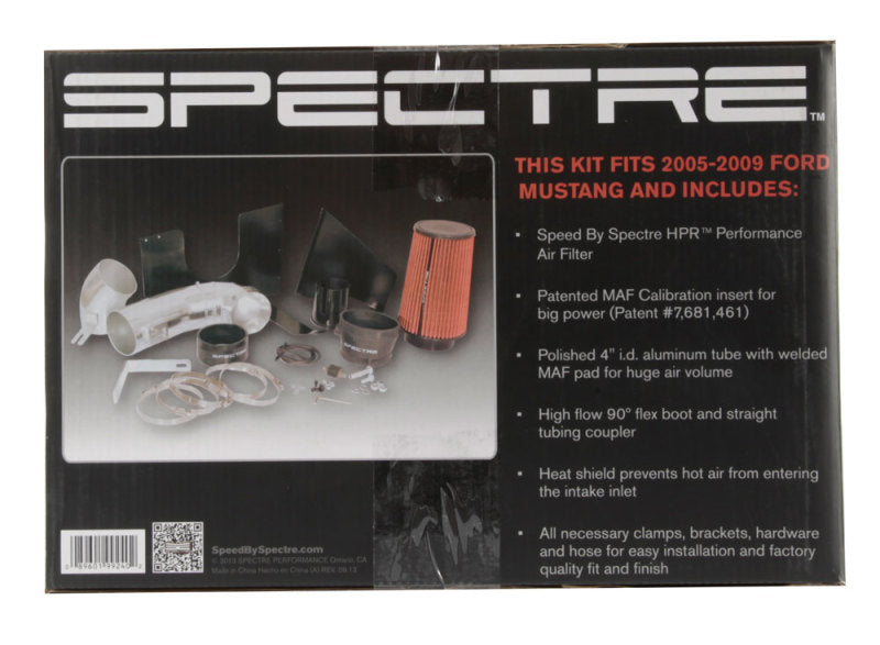 Spectre 05-09 Ford Mustang GT V8-4.6L F/I Air Intake Kit - Polished w/Red Filter Spectre 05-09 Ford Mustang GT V8-4.6L F/I Air Intake Kit - Polished w/Red Filter