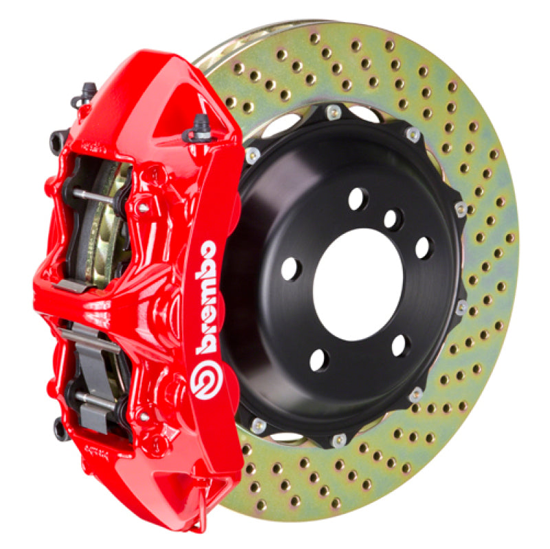 Brembo 05-14 Mustang GT Excl non-ABS Equipped Fr GT BBK 6Pist Cast 380x32 2pc Rotor Drilled-Red Brembo 05-14 Mustang GT Excl non-ABS Equipped Fr GT BBK 6Pist Cast 380x32 2pc Rotor Drilled-Red