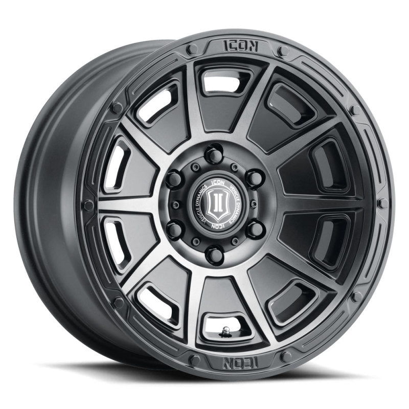 ICON Victory 17x8.5 5x5 -6mm Offset 4.5in BS Smoked Satin Black Tint Wheel ICON Victory 17x8.5 5x5 -6mm Offset 4.5in BS Smoked Satin Black Tint Wheel