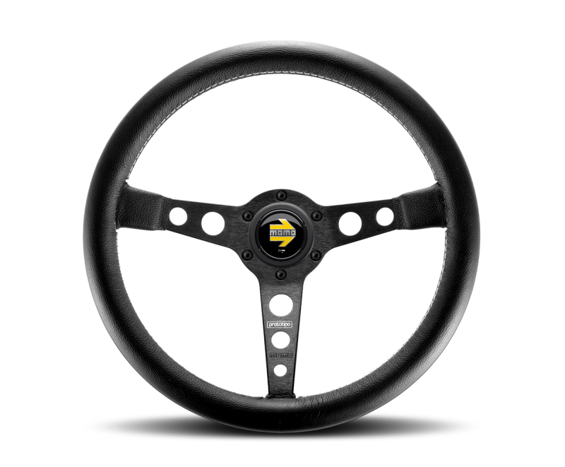 Momo Prototipo Steering Wheel 350 mm - Black Leather/Wht Stitch/Black Spokes Momo Prototipo Steering Wheel 350 mm - Black Leather/Wht Stitch/Black Spokes