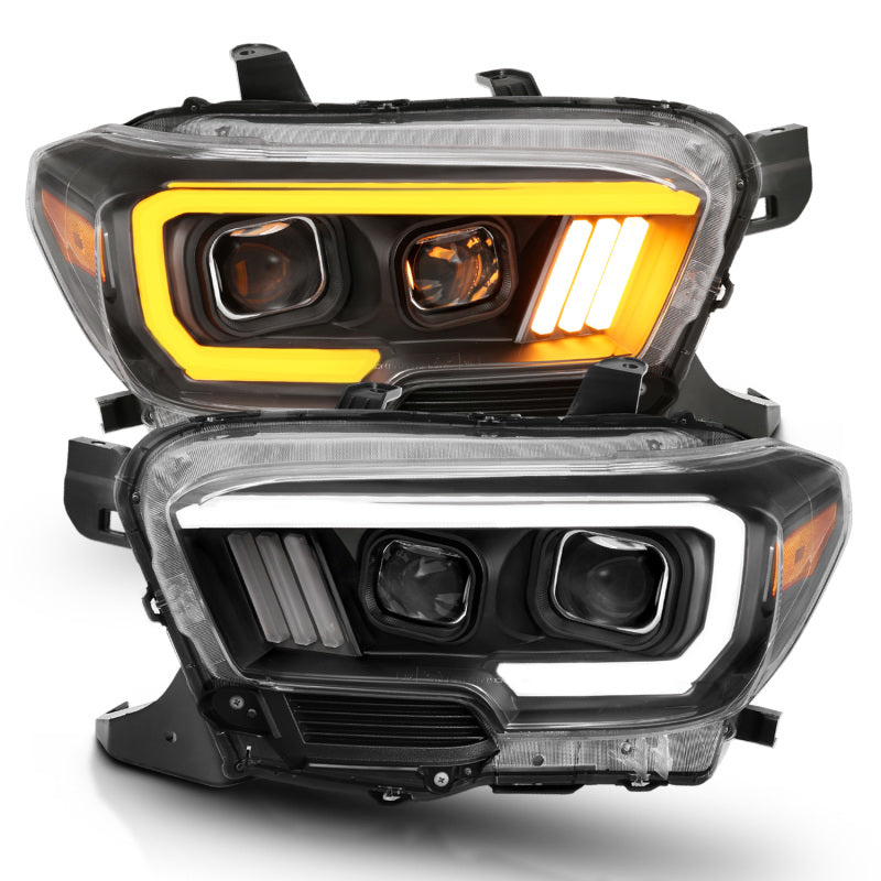 ANZO 2016-2017 Toyota Tacoma Projector Headlights w/ Plank Style Switchback Black w/ Amber ANZO 2016-2017 Toyota Tacoma Projector Headlights w/ Plank Style Switchback Black w/ Amber