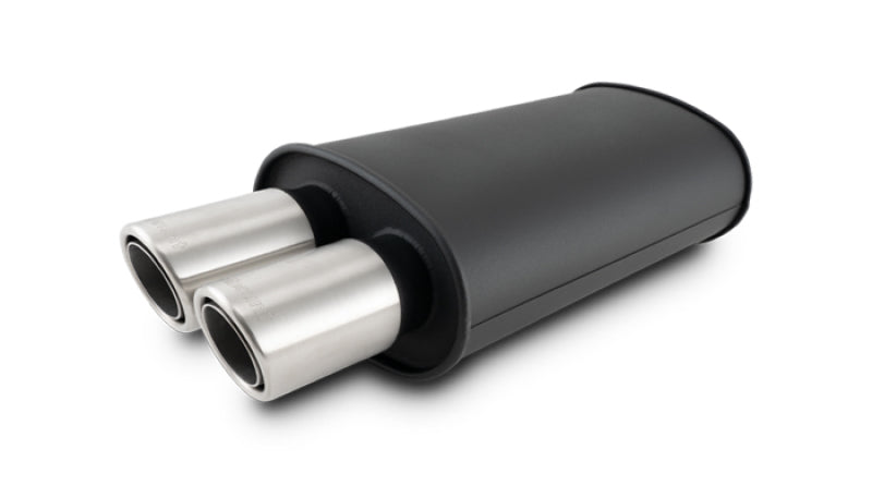 Vibrant STREETPOWER Blk Oval Muffler w/Dual Center Tip 3in Inlet ID 3in Tip OD 9in x 5in x 15in Vibrant STREETPOWER Blk Oval Muffler w/Dual Center Tip 3in Inlet ID 3in Tip OD 9in x 5in x 15in