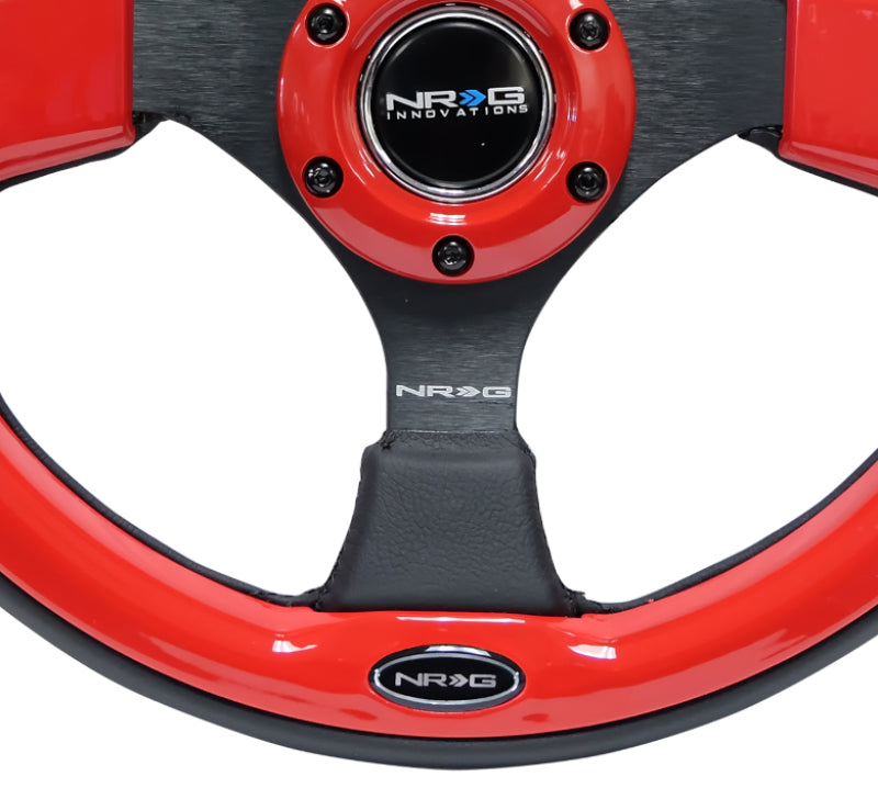 NRG Reinforced Steering Wheel (320mm) Blk w/Red Trim & 5mm 3-Spoke NRG Reinforced Steering Wheel (320mm) Blk w/Red Trim & 5mm 3-Spoke