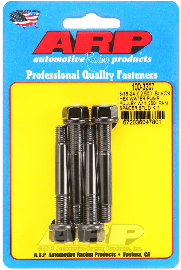 ARP 5/16-24 X 2.500 Black Hex Water Pump Pulley w/ 1.250in Fan Spacer Stud Kit ARP 5/16-24 X 2.500 Black Hex Water Pump Pulley w/ 1.250in Fan Spacer Stud Kit
