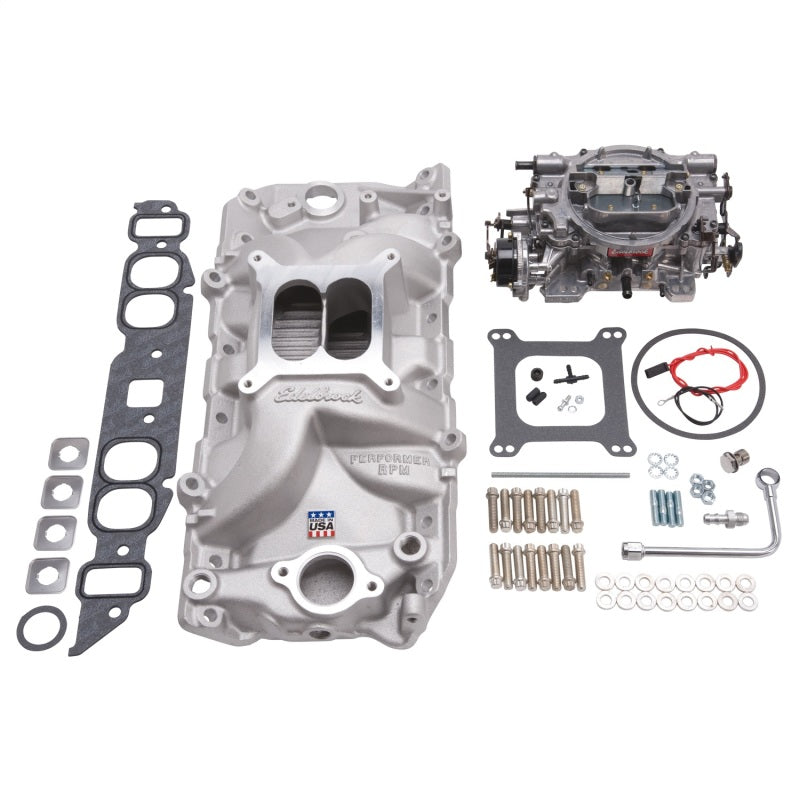 Edelbrock Manifold And Carb Kit Performer RPM Big Block Chevrolet Oval Port Natural Finish Edelbrock Manifold And Carb Kit Performer RPM Big Block Chevrolet Oval Port Natural Finish