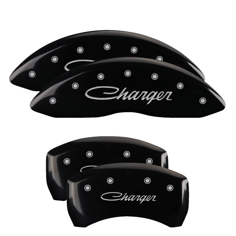 MGP 4 Caliper Covers Engraved Front & Rear Cursive/Charger Black finish silver ch MGP 4 Caliper Covers Engraved Front & Rear Cursive/Charger Black finish silver ch