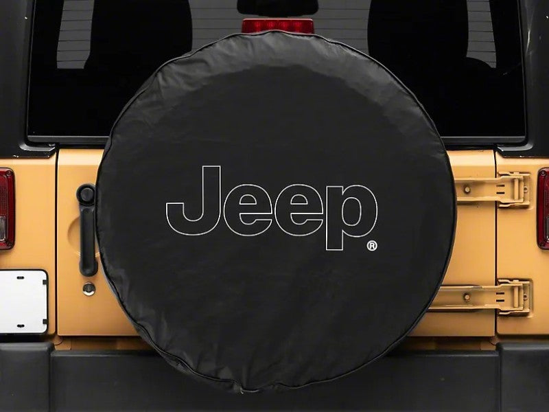 Officially Licensed Jeep 66-18 CJ5/ CJ7/ Wrangler YJ/ TJ/JK Outline Logo Spare Tire Cover- 32In Officially Licensed Jeep 66-18 CJ5/ CJ7/ Wrangler YJ/ TJ/JK Outline Logo Spare Tire Cover- 32In
