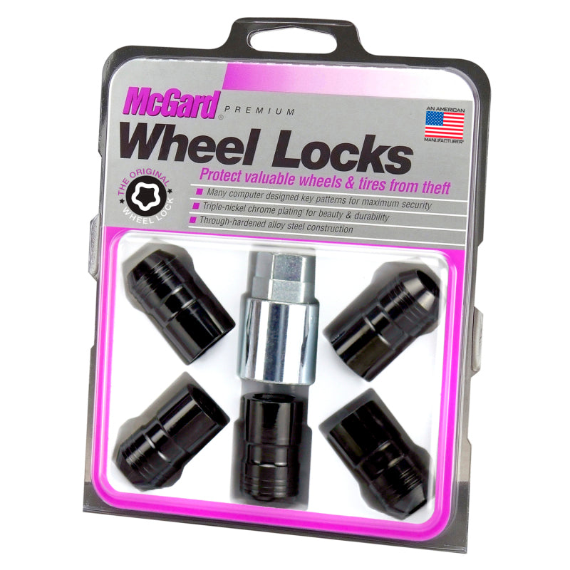McGard Wheel Lock Nut Set - 5pk. (Cone Seat) M14X1.5 / 22mm Hex / 1.639in OAL - Black McGard Wheel Lock Nut Set - 5pk. (Cone Seat) M14X1.5 / 22mm Hex / 1.639in OAL - Black