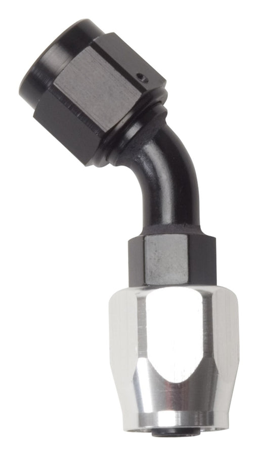 Russell Performance -6 AN Black/Silver 45 Degree Full Flow Hose End Russell Performance -6 AN Black/Silver 45 Degree Full Flow Hose End