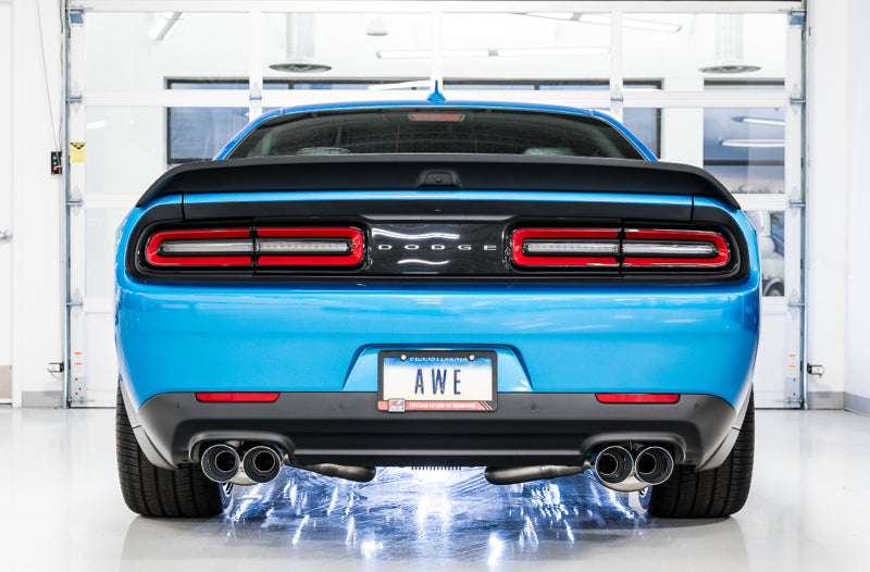 AWE Tuning 2015+ Dodge Challenger 6.4L/6.2L SC Track Edition Exhaust - Quad Chrome Silver Tips AWE Tuning 2015+ Dodge Challenger 6.4L/6.2L SC Track Edition Exhaust - Quad Chrome Silver Tips