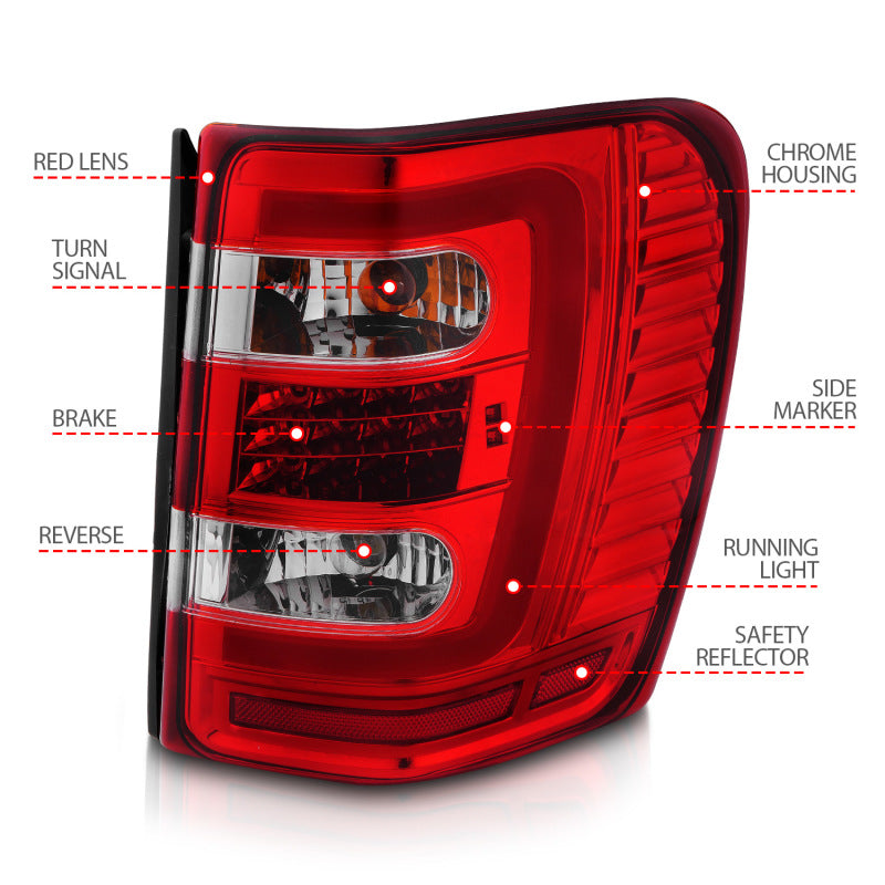 ANZO 1999-2004 Jeep Grand Cherokee LED Tail Lights w/ Light Bar Chrome Housing Red/Clear Lens ANZO 1999-2004 Jeep Grand Cherokee LED Tail Lights w/ Light Bar Chrome Housing Red/Clear Lens