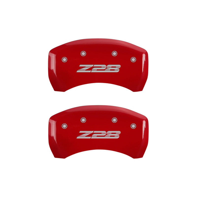 MGP 4 Caliper Covers Engraved Front Gen 4/Camaro Engraved Rear Gen 4/Z28 Red finish silver ch MGP 4 Caliper Covers Engraved Front Gen 4/Camaro Engraved Rear Gen 4/Z28 Red finish silver ch