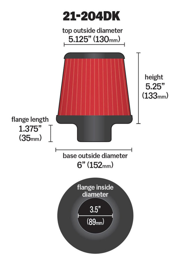 AEM 3.5 in Short Neck 5 in Element Filter AEM 3.5 in Short Neck 5 in Element Filter