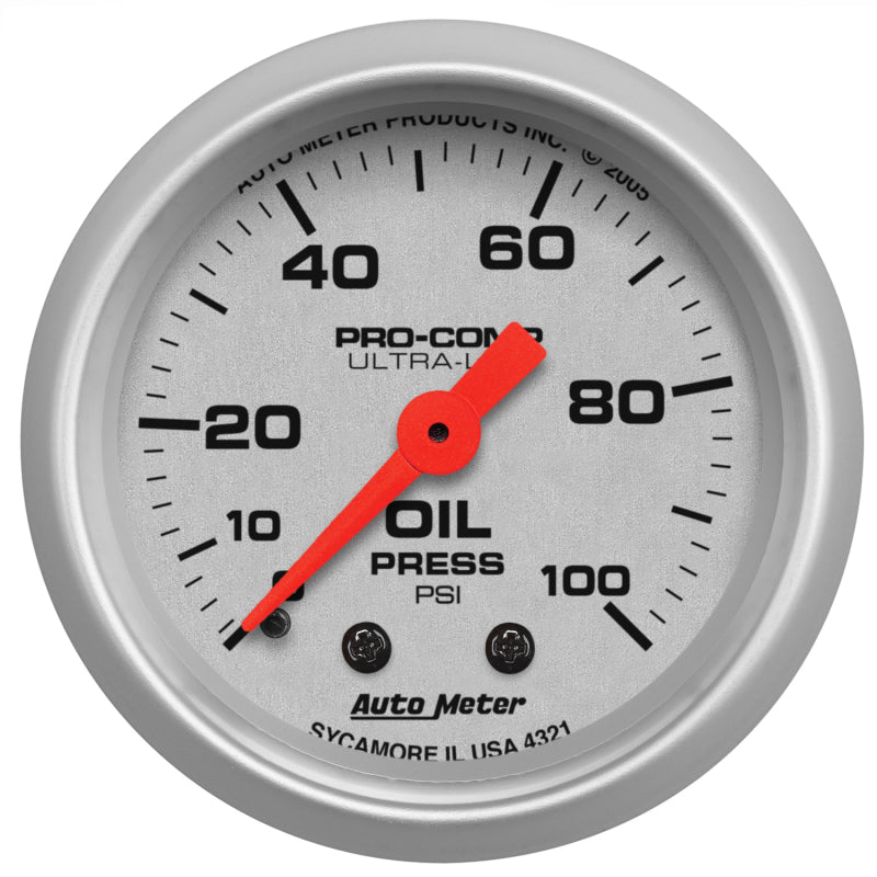 Autometer Ultra-Lite 52mm 0-100 PSI Mechanical Oil Pressure Gauge Autometer Ultra-Lite 52mm 0-100 PSI Mechanical Oil Pressure Gauge