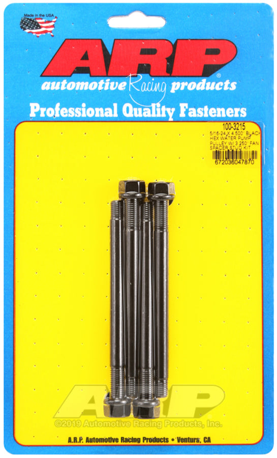 ARP 5/16-24 X 4.500 Black Hex Water Pump Pulley w/ 3.250in Fan Spacer Stud Kit ARP 5/16-24 X 4.500 Black Hex Water Pump Pulley w/ 3.250in Fan Spacer Stud Kit