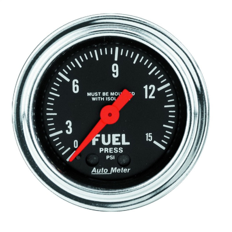 AutoMeter Gauge Fuel Pressure 2-1/16in. 15PSI Mech. W/Isolator Traditional Chrome AutoMeter Gauge Fuel Pressure 2-1/16in. 15PSI Mech. W/Isolator Traditional Chrome