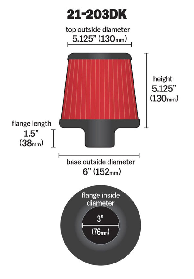 AEM 3 in Short Neck 5 in Element Filter AEM 3 in Short Neck 5 in Element Filter
