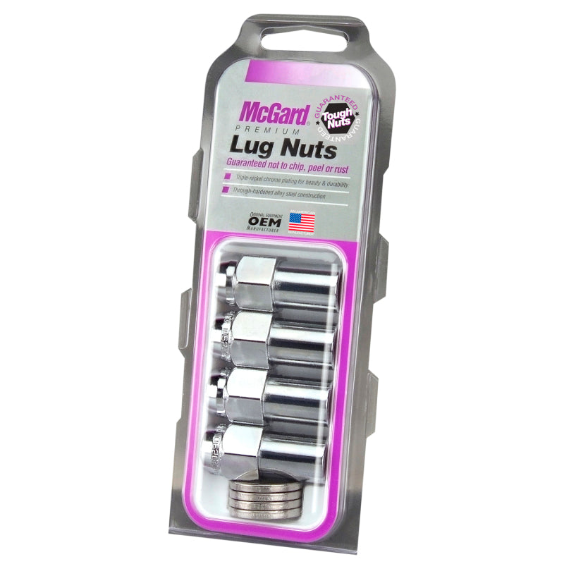 McGard Hex Lug Nut (Long Shank - .946in.) M12X1.5 / 13/16 Hex / 1.85in. Length (4-pack) - Chrome McGard Hex Lug Nut (Long Shank - .946in.) M12X1.5 / 13/16 Hex / 1.85in. Length (4-pack) - Chrome