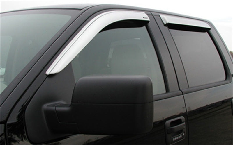 Stampede 2019 Chevy Silverado 1500 Double Cab Pickup Tape-Onz Sidewind Deflector 4pc - Chrome Stampede 2019 Chevy Silverado 1500 Double Cab Pickup Tape-Onz Sidewind Deflector 4pc - Chrome