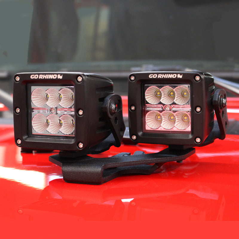 Go Rhino 18-20 Jeep Wrangler JL/JLU/Gladiator JT Light Mount - Two 3in Cubes Go Rhino 18-20 Jeep Wrangler JL/JLU/Gladiator JT Light Mount - Two 3in Cubes