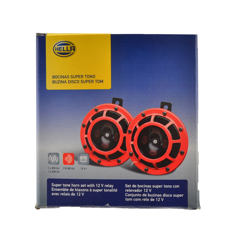 Hella Supertone Horn Kit 12V 300/500HZ Red (003399803 = 003399801) Hella Supertone Horn Kit 12V 300/500HZ Red (003399803 = 003399801)