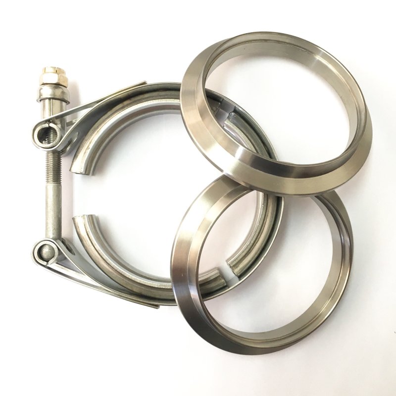 Ticon Industries 5in Titanium V-Band Clamp Assembly (2 Flanges/1 Clamp) Ticon Industries 5in Titanium V-Band Clamp Assembly (2 Flanges/1 Clamp)