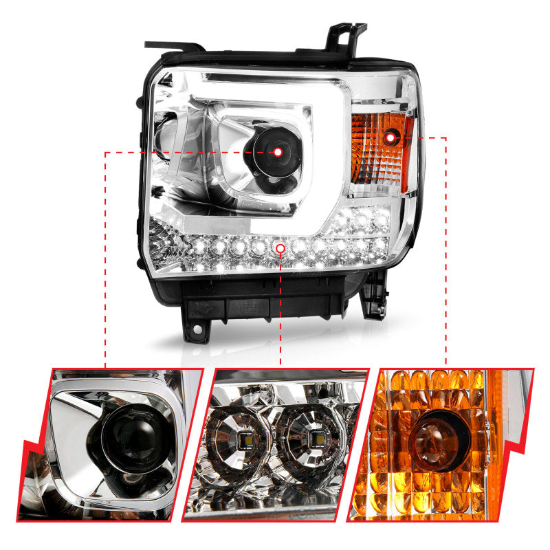 ANZO 14-15 GMC Sierra 1500/2500HD/3500HD Plank Style Projector Headlight - Chrome Housing ANZO 14-15 GMC Sierra 1500/2500HD/3500HD Plank Style Projector Headlight - Chrome Housing