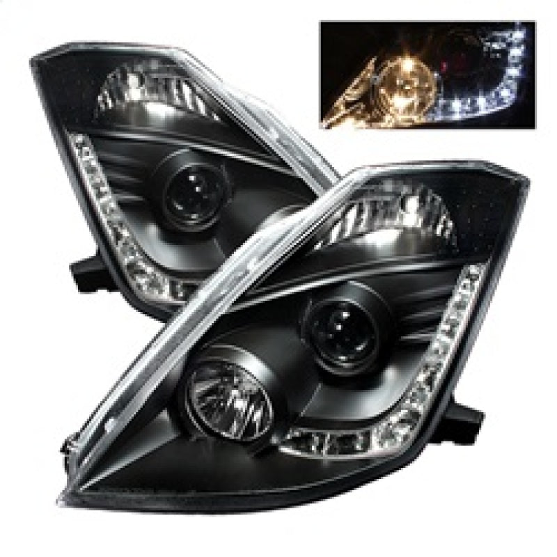 Spyder Nissan 350Z 03-05 Projector Headlights Halogen Model Only - DRL Black PRO-YD-N350Z02-DRL-BK Spyder Nissan 350Z 03-05 Projector Headlights Halogen Model Only - DRL Black PRO-YD-N350Z02-DRL-BK