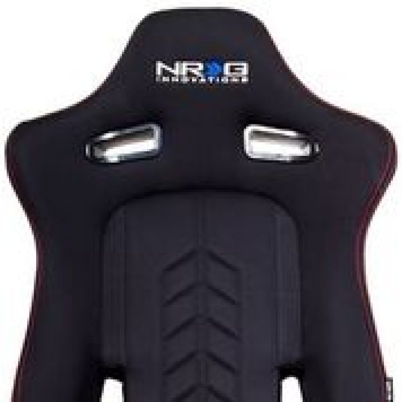 NRG Sport Seats (Pair) Cloth w/NRG Logo & NRG Arrow Cushion Imprint - Black w/Red Stitch NRG Sport Seats (Pair) Cloth w/NRG Logo & NRG Arrow Cushion Imprint - Black w/Red Stitch