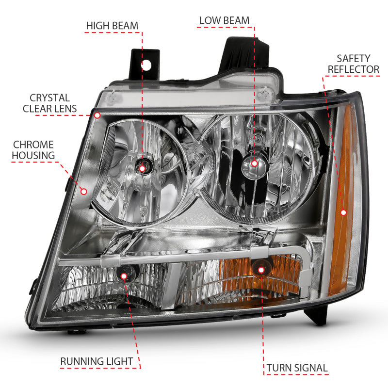 ANZO 2007-2014 Chevy TahOE Crystal Headlight Chrome Amber(OE) ANZO 2007-2014 Chevy TahOE Crystal Headlight Chrome Amber(OE)